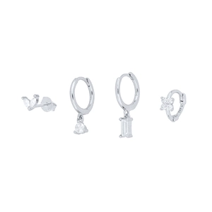 Ensemble de 4 boucles d'oreilles géométriques en argent et zircon avec poinçon 925