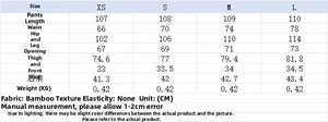 Tableau des tailles détaillé pour pantalon plissé large incluant longueur et tour de taille