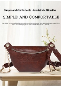 Detailansicht der dunkelbraunen Bauchtasche mit Lychee-Ledertextur und Metallkette