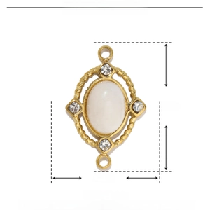 Detail view of 19mm gold stainless steel oval natural stone pendant with dimensions