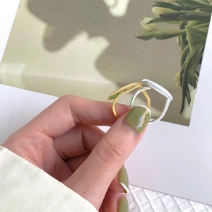 Anello Aperto Geometrico Argento Sterling 925 Minimalista Ovale Fagiolo Lucidato A Specchio Accessorio Di Moda Per Donne
