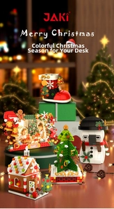Detailed Christmas building blocks set featuring snowman, gingerbread house, and tree