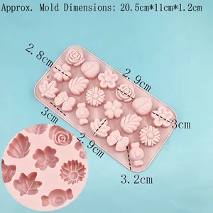 Detailed size specifications for pink silicone flower and heart shaped DIY mold