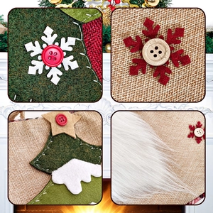 Detailed views of felt textures, snowflake embroidery and sewing on Christmas stockings
