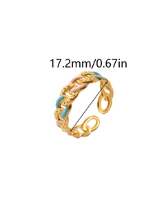 Detail showing 18k gold plated ring diameter 17.2mm with pink and blue enamel