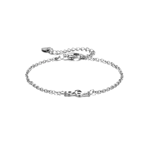 Polished stainless steel music note pendant bracelet with adjustable lobster clasp on white background