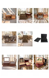 Sélection de boîtes de rangement en bois pour bijoux, montres et stylos dans une pièce