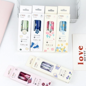 Retractable Gel Pens Floral Pattern Plastic Shell Black Ink Smooth Writing Office School Stationery Flower Style