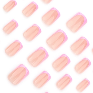 Kit de faux ongles French manucure rose de forme carrée-ovale sur fond blanc