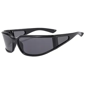 Sleek black wrap-around sports polarized sunglasses with dark grey lenses for outdoor cycling