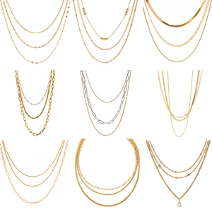 Three-layer stacked titanium steel necklace for women in gold and silver finishes