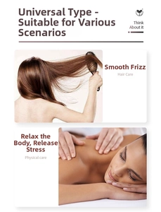 Versatile hair and body massage brush showing hair smoothing and back relaxation use