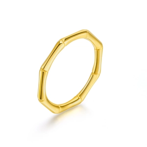 Minimalist Bamboo Joint Ring Stainless Steel 18K Gold Plated Slim Stackable Band Trendy Jewelry For Women