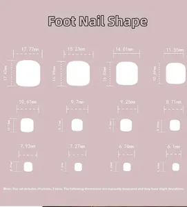 Detailed size chart for 24pcs classic white short French line press-on toenails set