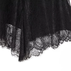 Elegant black lace skirt with floral patterns and delicate eyelash lace hem detail
