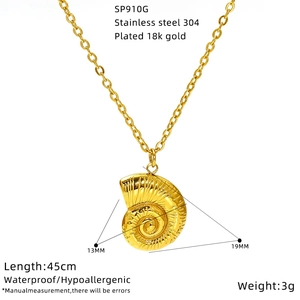 18K gold plated stainless steel sea conch shell necklace pendant with 45cm link chain