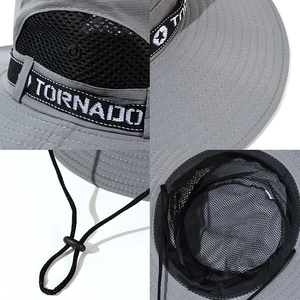 Outdoor breathable sun hat for men in dark grey with mesh panels and adjustable strap