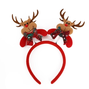Christmas headband with plush reindeer on springs, festive reindeer antlers hair accessory