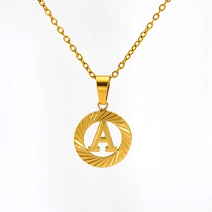 Minimalist 18K gold plated stainless steel letter A pendant necklace with O-chain