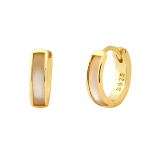 Luxurious S925 sterling silver gold hoops with natural white mother of pearl inlay