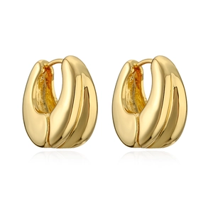 Polished chunky gold hoop earrings with minimalist geometric design and glossy mirror finish