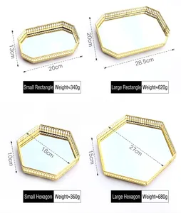 Size chart showing dimensions and weight for Nordic metal mirror tray set