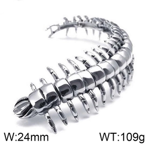 Macro view of 24mm centipede link bracelet in stainless steel with detailed bionic legs