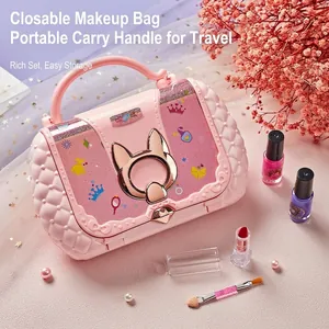 Washable kids makeup kit in pink princess handbag with crown details and accessories