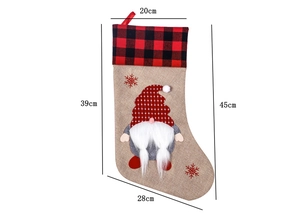 Detailed size chart for Christmas gnome stocking showing height 45cm and width 20cm