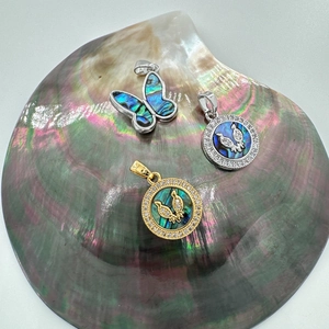18k gold plated bird and butterfly shell pendants with sparkling zircon stone accents