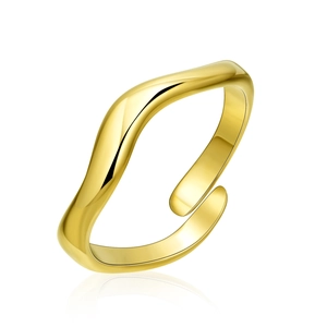 Polished golden wavy S-shaped open ring for women with an adjustable minimalist design