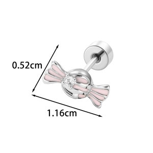 Pink candy cartilage stud earring with silver finish and sparkling zircon stone