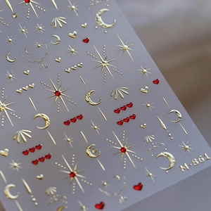 3D Relief Nail Art Stickers Gold Stamping Celestial Moon Star Heart Design Self Adhesive Manicure Decoration For Women