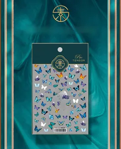 Detail of TS-122 colorful butterfly nail stickers in premium branded packaging