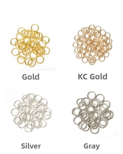 Macro shot of assorted open jump rings in gold, silver, and rhodium for DIY jewelry making