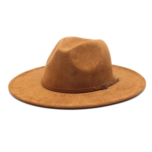Chapeau Fedora Cowboy Occidental En Daim Large Bord Style Jazz Rétro Avec Bande En Similicuir Boucle Métallique
