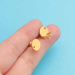 Pair of gold circular stainless steel stud earring components for DIY jewelry making