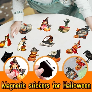 Close-up of waterproof Halloween gnome magnets with a magnetic back for decoration