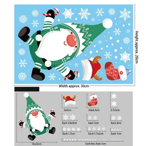 Detailed size specification for Christmas window stickers with Santa and snowflake motifs