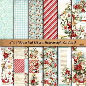 6x6 inch Christmas decorative scrapbook paper set with Santa and reindeer patterns