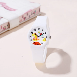Orologio al quarzo da bambini in silicone bianco con dinosauro colorato e quadrante numerico