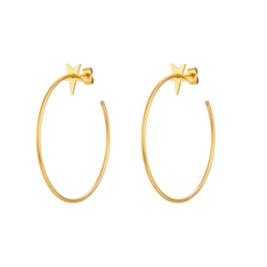 Exaggerated large hoop earrings with star charms in golden stainless steel for women