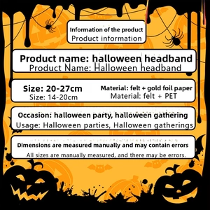 Detailed size specifications for Halloween felt and glitter headbands with party graphics