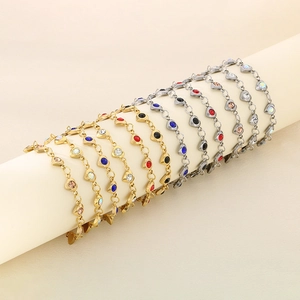 Stainless Steel Heart Rhinestone Bracelet For Women Multicolored Inlaid Fashion Beach Vacation Jewelry Gift