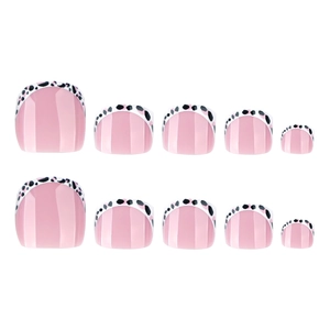 Faux ongles d'orteils léopard français sur base rose avec des motifs animaux polis