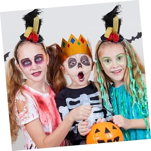 Kids Halloween costume set with feather mini hat headband and props in party studio