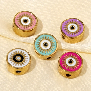 Golden round evil eye beads with colorful enamel finish for DIY jewelry making