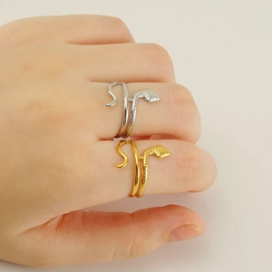 Minimalist snake-shaped open adjustable ring in gold and silver finish for women