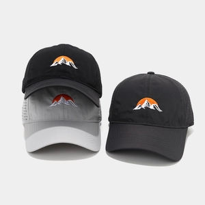 Quick-dry breathable baseball caps with sunrise mountain embroidery in three colors