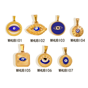 Detailed set of golden evil eye pendants in seven distinct styles for DIY jewelry making